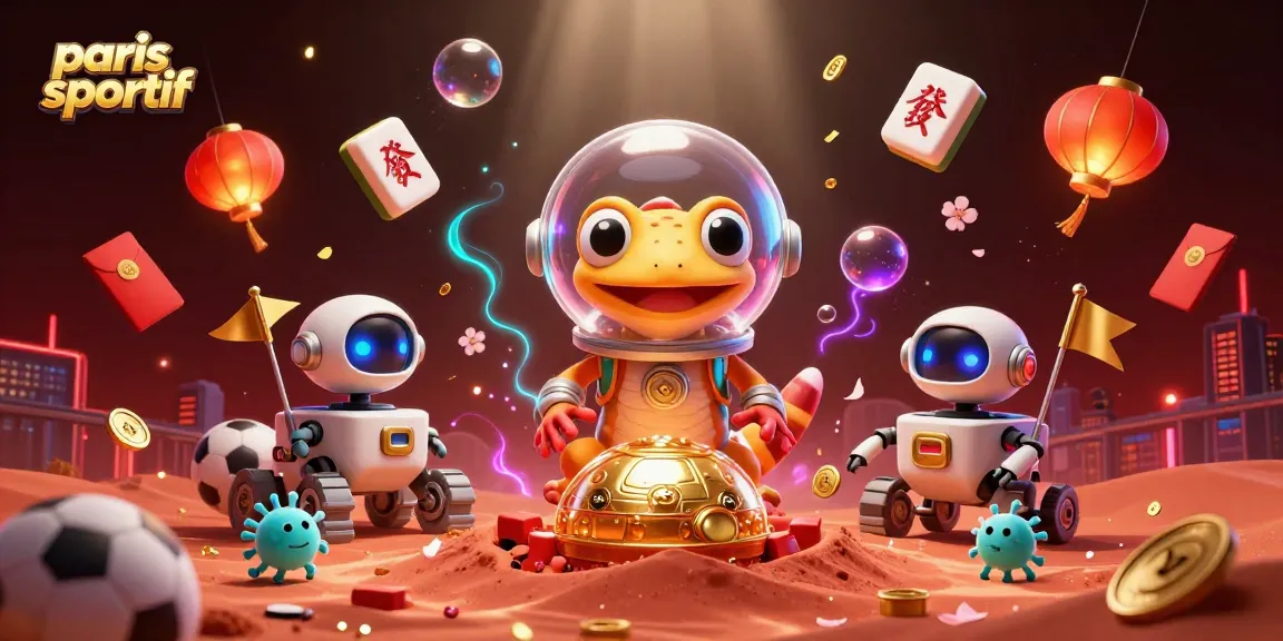 Plongez dans l'univers des paris sportifs avec un gecko martien découvrant un casino doré sur Mars.
