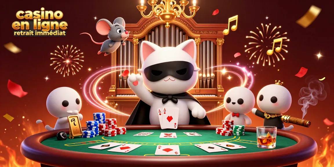 Profiter d'un retrait immédiat au casino en ligne, avec un chat fantôme et des éléments festifs.