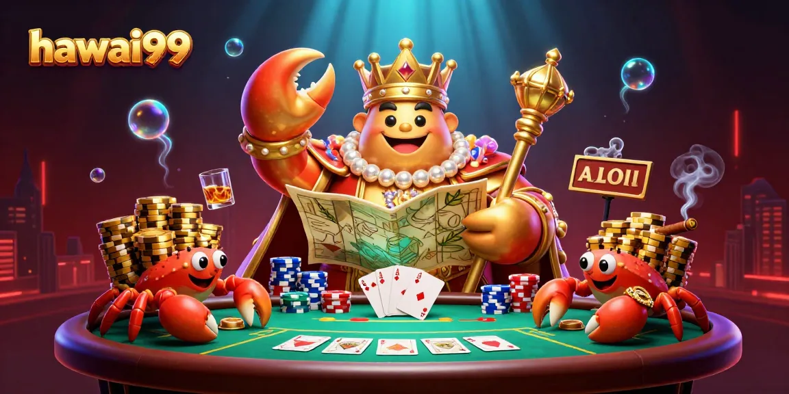 Experience thrilling gameplay with hawai99, showcasing a golden crab emperor in a vibrant casino scene.