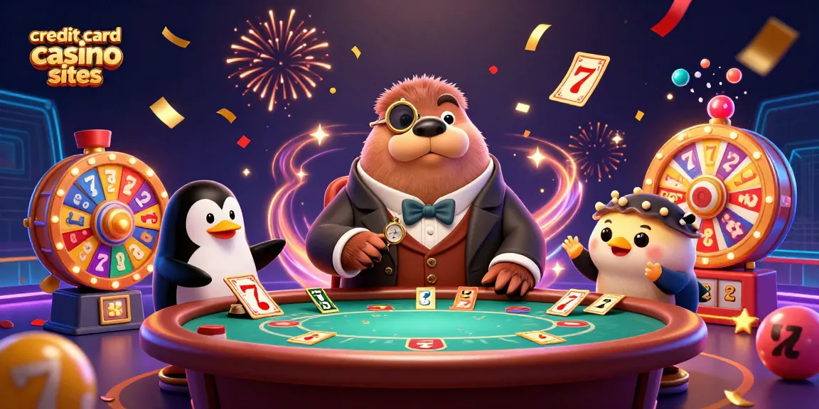Engage with vibrant action at credit card casino sites featuring a jolly walrus and playful characters at an underwater poker game.