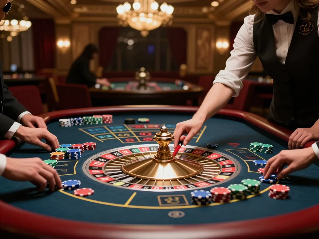 Pemain terlibat dalam permainan roulette yang mendebarkan di kasino mewah, dengan paris888 menawarkan kegembiraan taruhan tinggi.