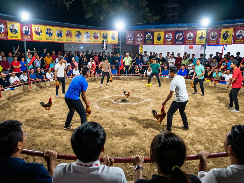 Exciting live cockfight view with commentator insights, enhancing the spectator experience at Con Gà Đen.