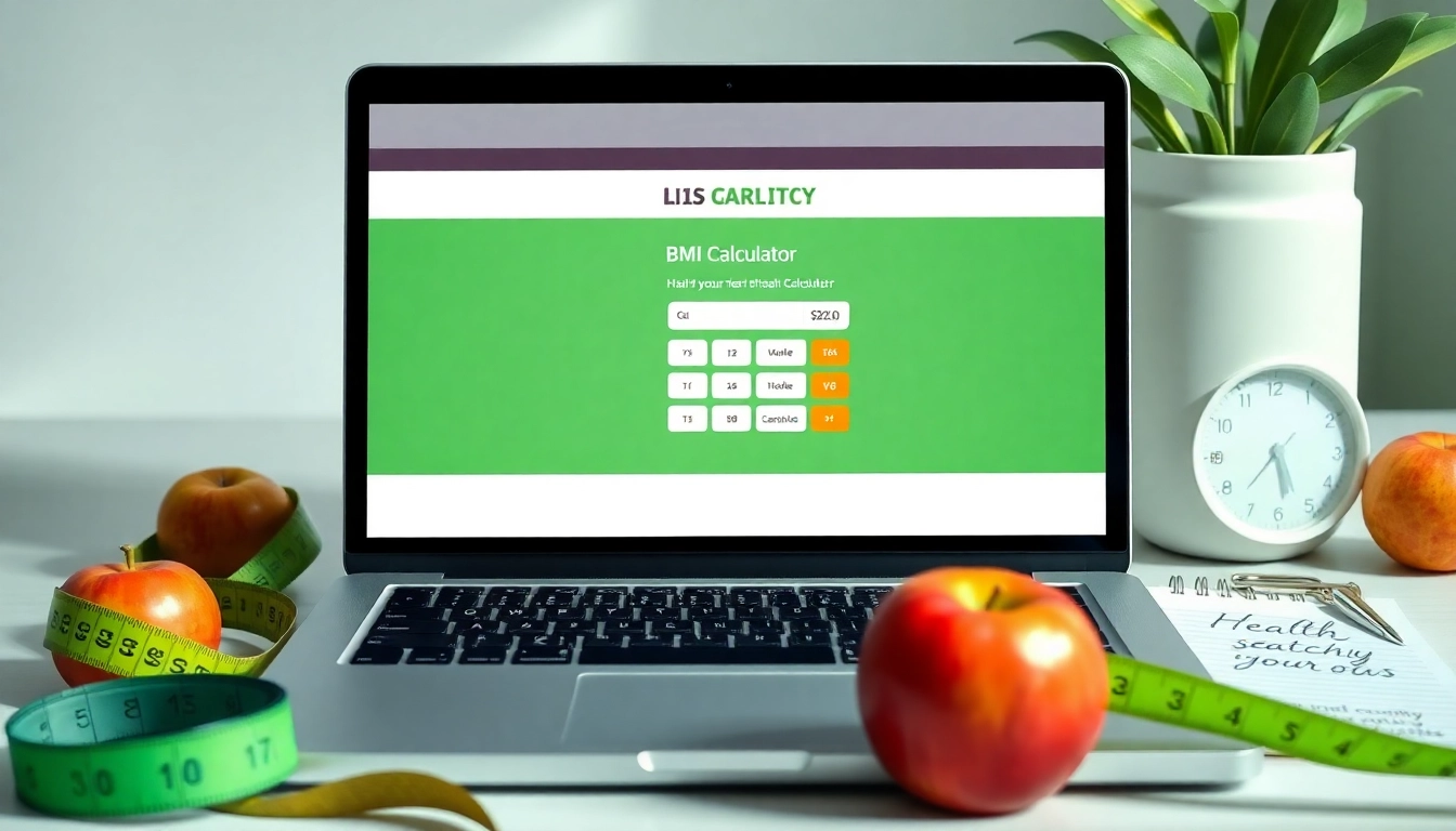 Engaging bmi calculator interface alongside health props promoting wellness.