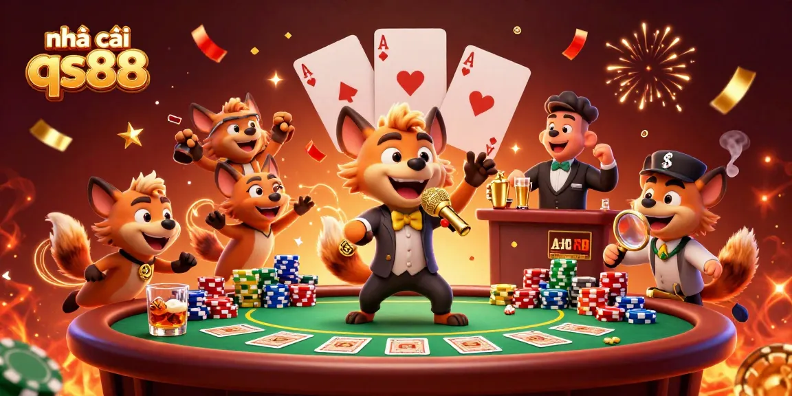 Immerse in the vibrant world of nhà cái qs88 with hyenas running a casino and exciting poker action.