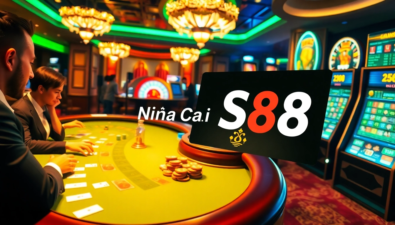 Nhà Cái S8 showcases players winning at a dynamic casino table with vibrant games and bright lights.