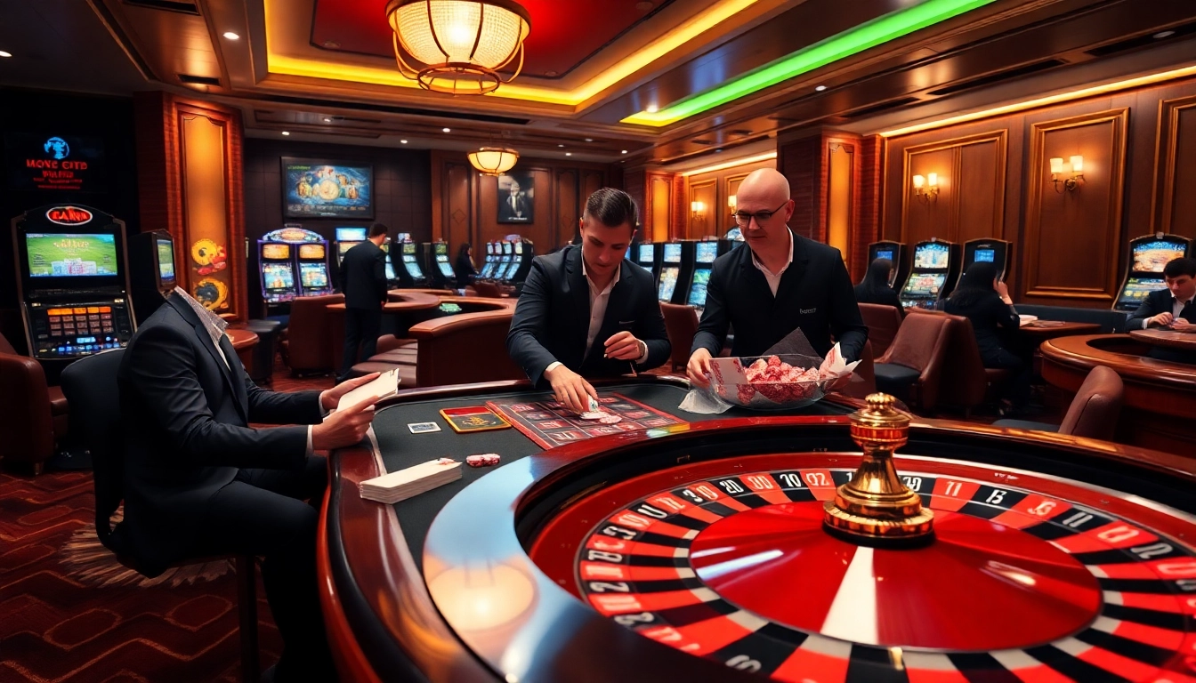 Moving Company packs poker chips in a vibrant casino with exciting gameplay ambiance.