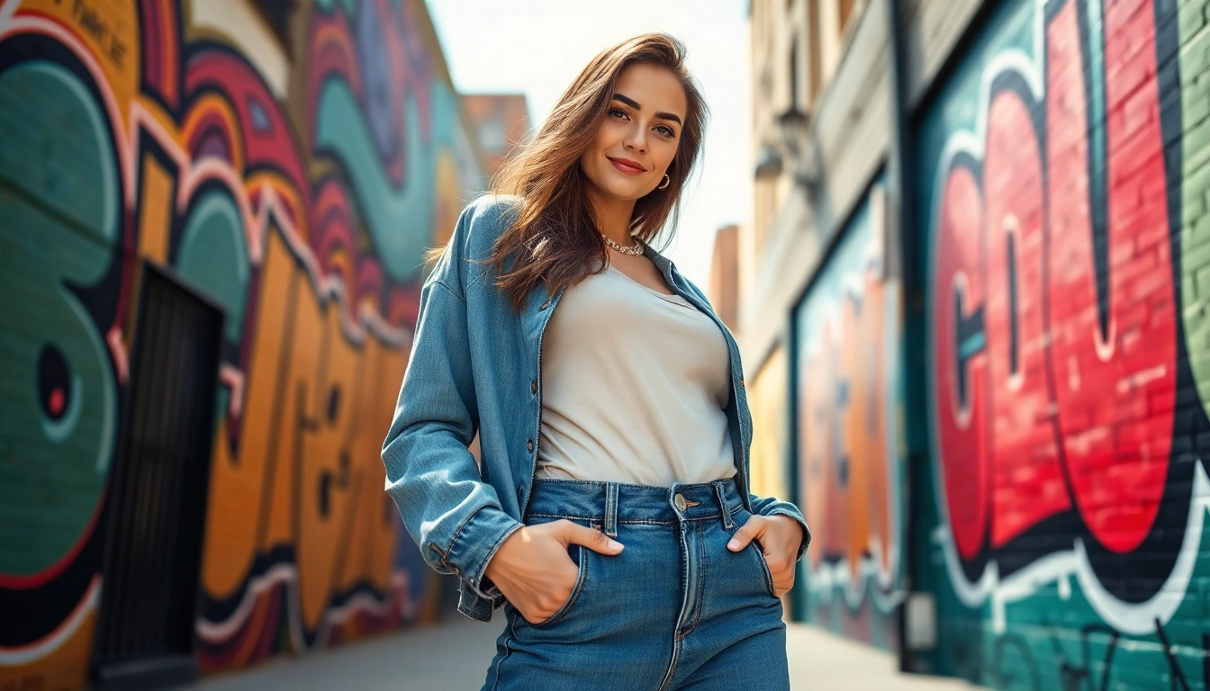 Elevate your style with these trendy womens wide leg jeans, perfect for a casual urban look.