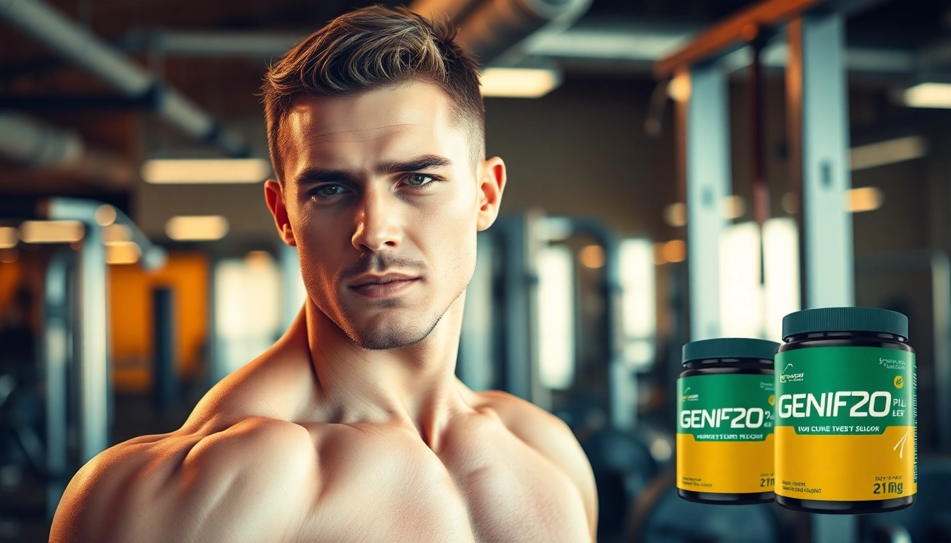 Promote Genf20 Plus with a professional athlete demonstrating strength and vitality in the gym.