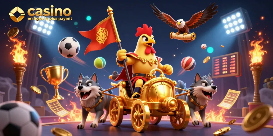 Vision dynamique du casino en ligne le plus payant, avec un roi coq en guerre et des éléments de jeu éblouissants.