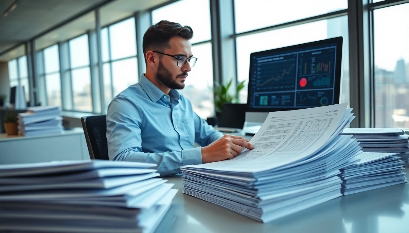Reviewing key documents for FCPA/DCAA/Flowdown/ITAR/EAR compliance in a professional office.