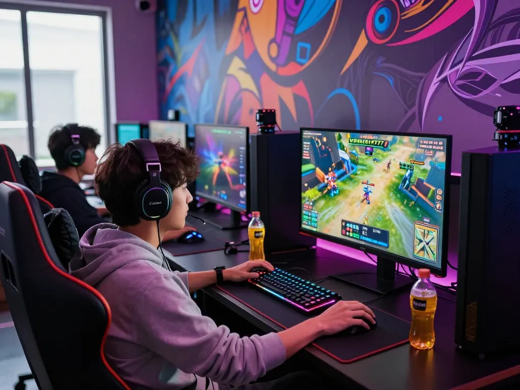 High-energy gaming experience at VEGASSLOT77 with immersive digital setup and gamer fully engaged.
