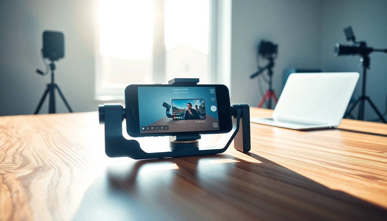 phone gimbal showcasing dynamic videography setup in a bright studio.
