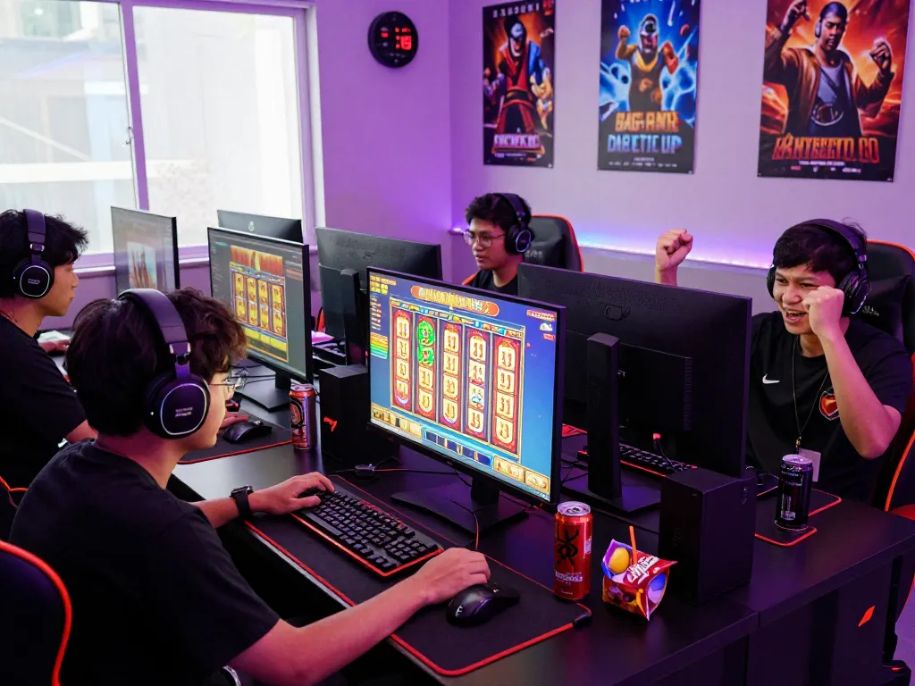 BANTAITOGEL : Situs Gacor Toto Slot Terbaik Dengan Agen Toto Togel Pasaran 4d Terlengkap, players immersed in an exciting online gaming atmosphere celebrating wins.
