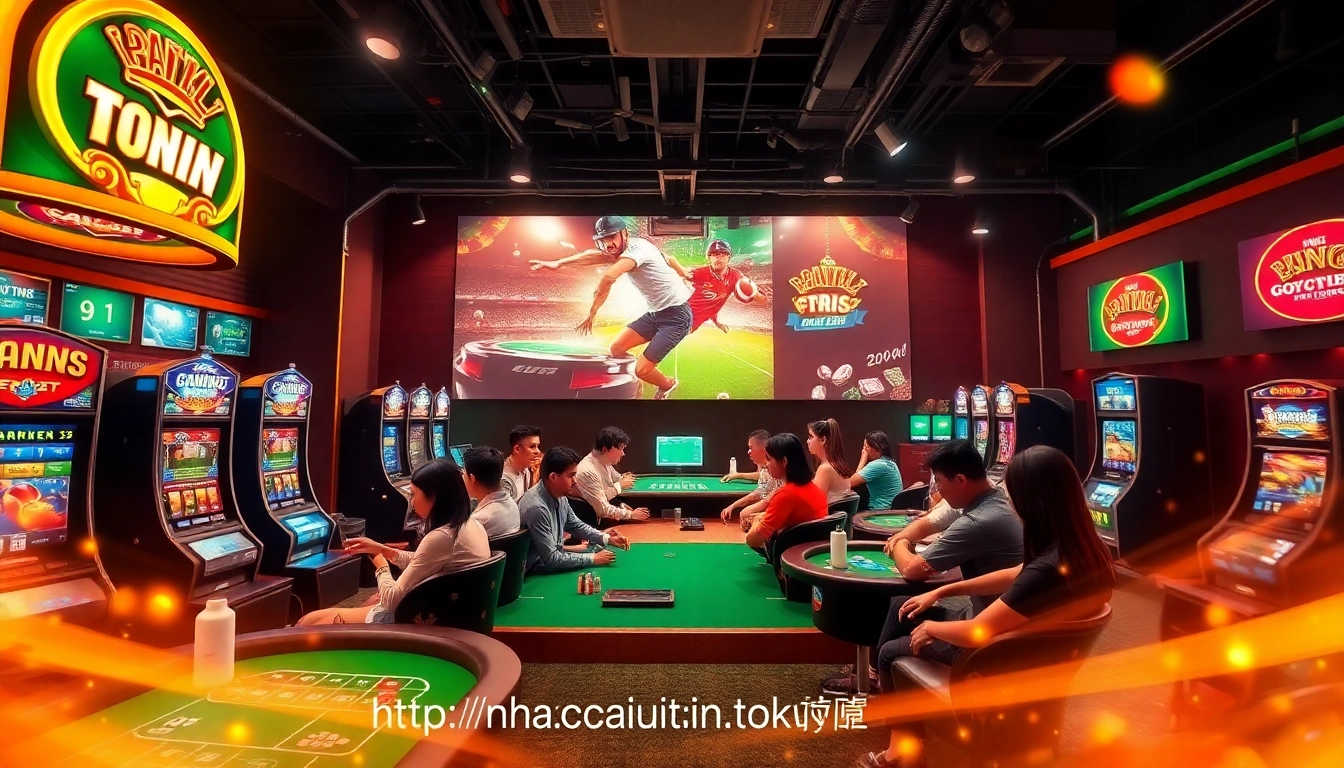 Dynamic gaming atmosphere featuring the best options from https://nhacaiuytin.tokyo/ with casino tables and players.
