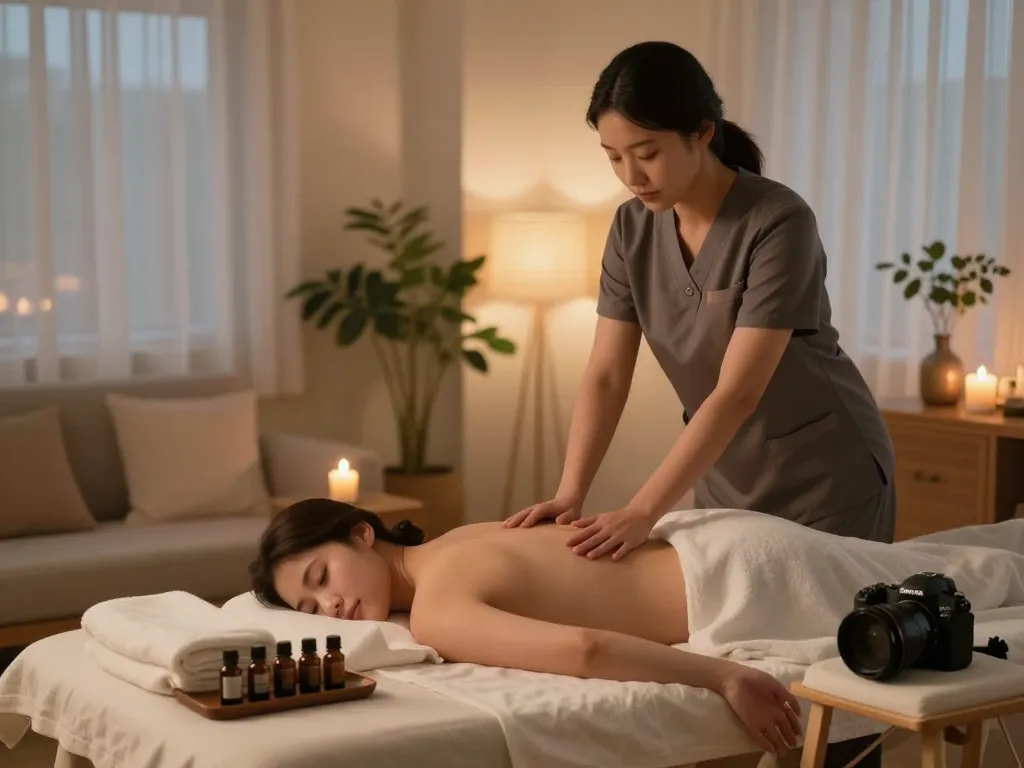 Relaxing 부천 출장마사지 session in a serene home setting with soothing ambiance and professional care