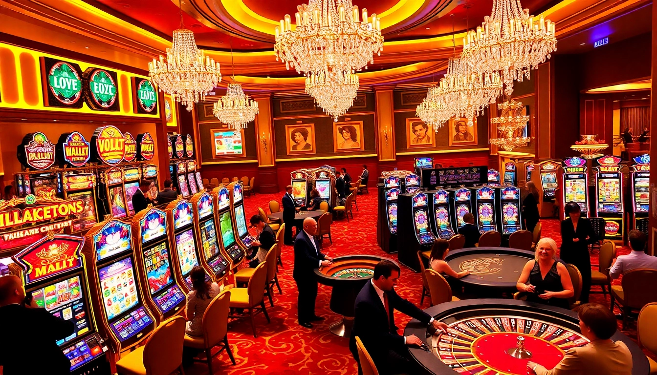Players enjoying the exciting atmosphere at slot 365 with vibrant slot machines and lively games.