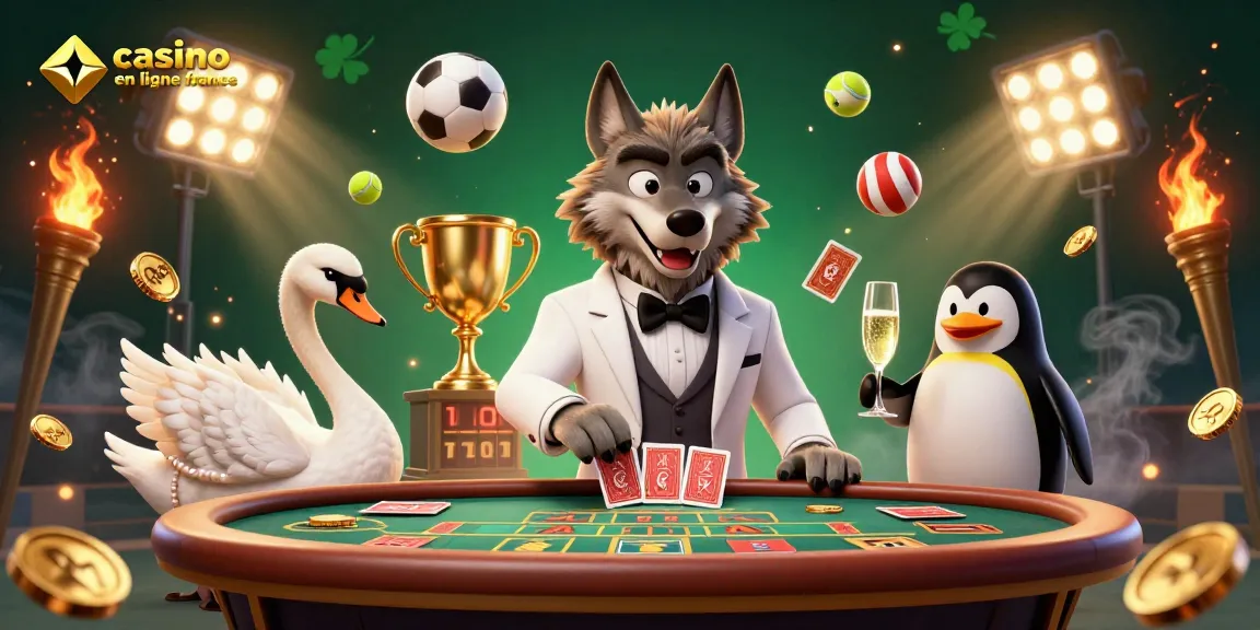Plongez dans le monde du casino en ligne France avec une illustration 3D captivante de personnages jouant au baccarat.