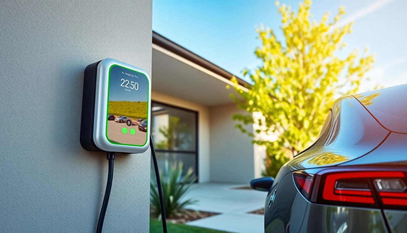 EV charger cost Australia displayed on a sleek wall-mounted charger at a modern home.