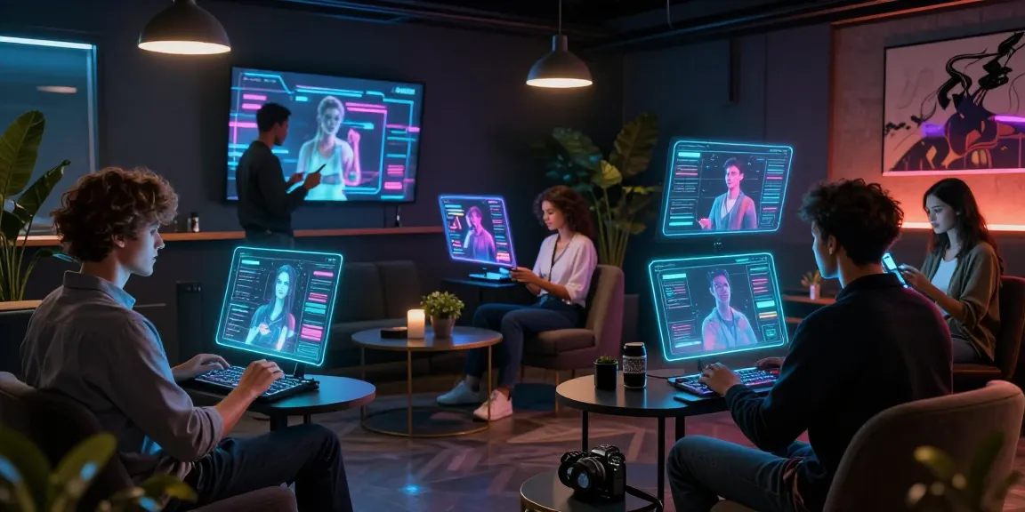 Engaging in ai nsfw chat with diverse users interacting with virtual AI characters in a futuristic digital lounge.