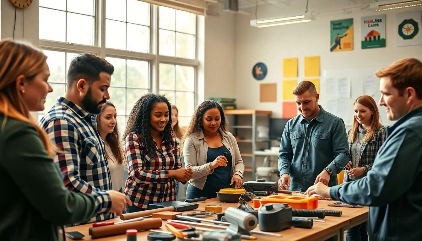 Students engaged in hands-on learning at Trade School Tennessee, showcasing diverse teamwork and tools.