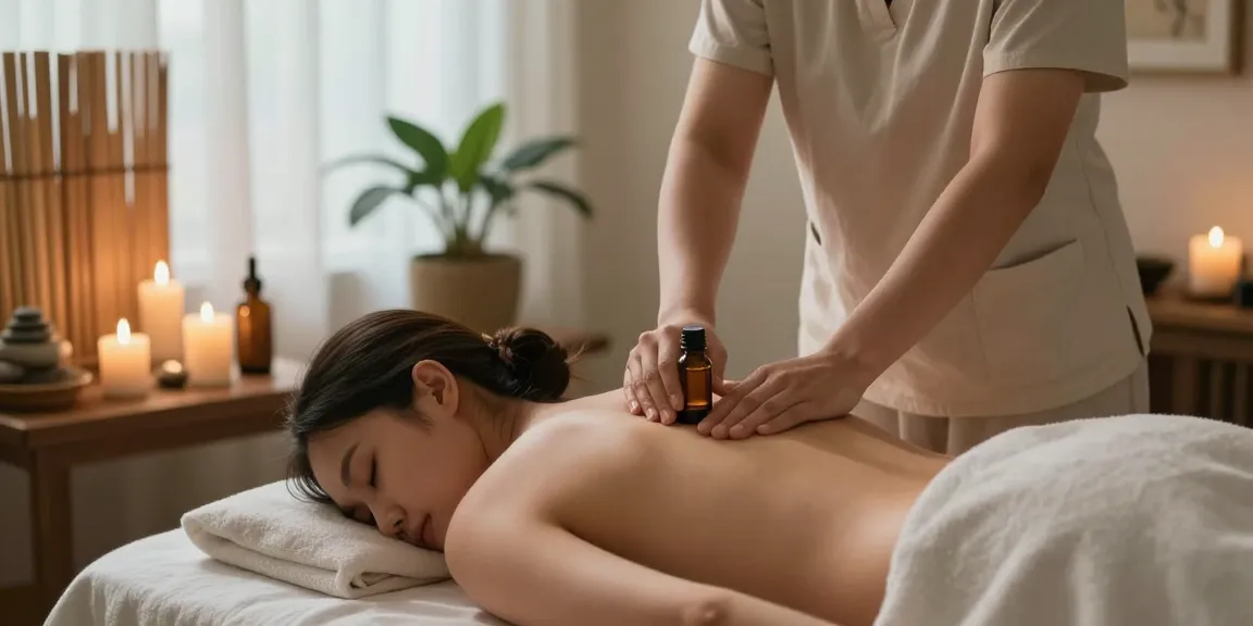 스웨디시 마사지 중인 모습과 아늑한 스파 환경을 담은 이미지