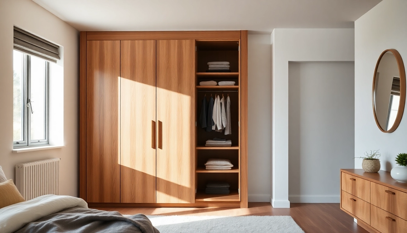 Stylishly arranged 2 door wardrobe showcasing warm wood tones and minimalist design in a modern bedroom.
