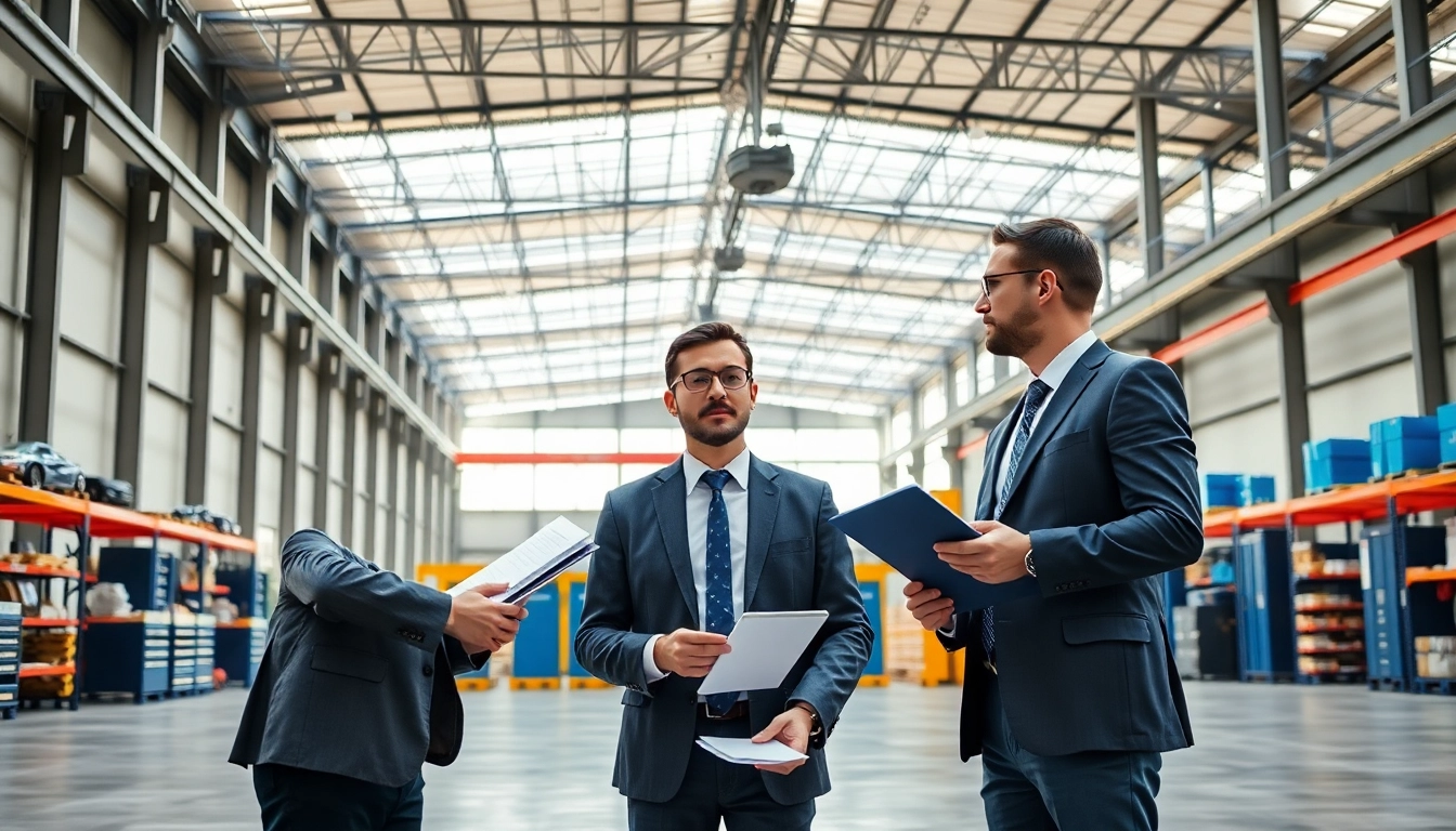 Negotiate your industrial leasing terms with a professional in a modern warehouse.