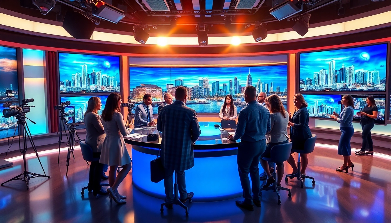 Team of journalists working together at Tampa Free Press, passionately discussing stories in a vibrant newsroom.