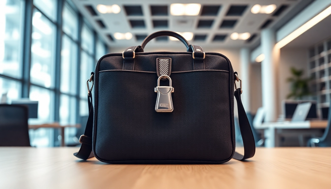 Innovative Handy Tasche abschließbar, highlighting security features and modern design in a stylish setting.