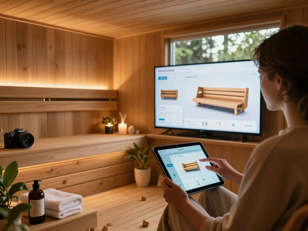 Experience the sauna 3D configurator to customize your perfect sauna in a warm, inviting home setting.