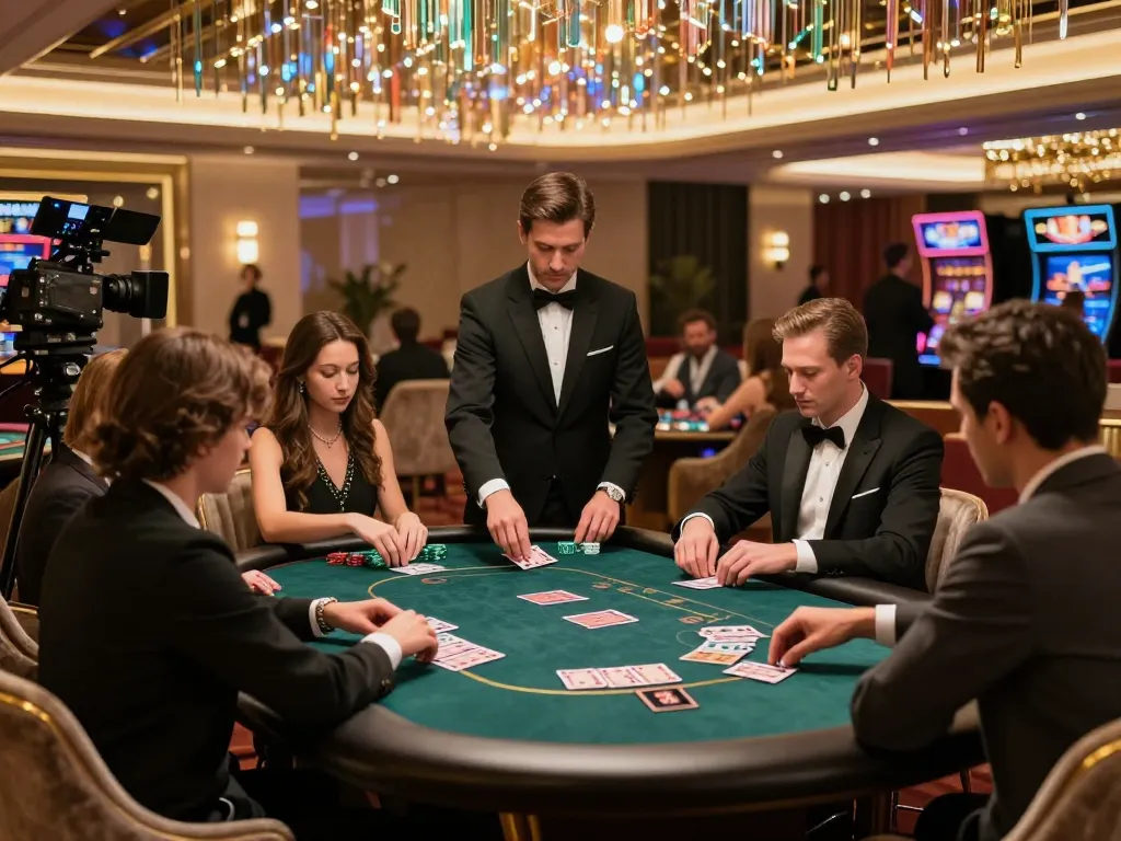 Engaged players at high-stakes poker table in thabet’s luxurious gaming area