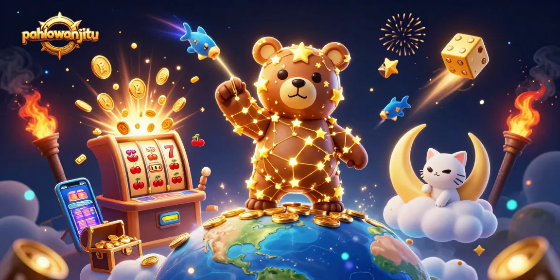 Pahlawanjitu offers thrilling casino experiences with a vibrant scene of winning elements and animated characters.