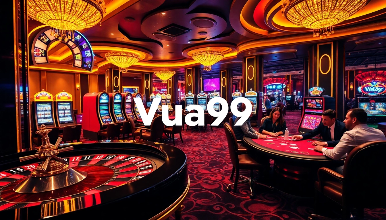 Players competing in a high-energy Vua99 casino environment with vibrant games and dynamic tables.
