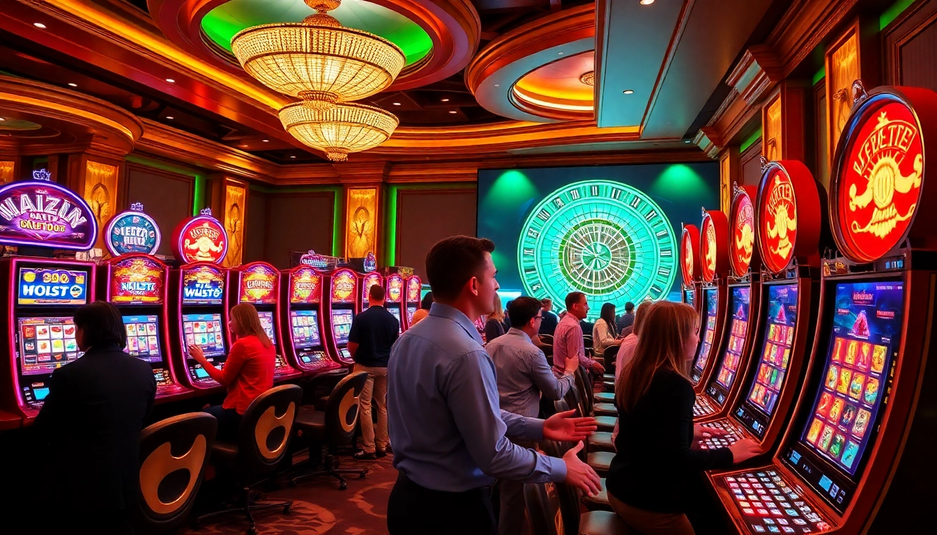 Experience the thrill of slot depo 1000 games in a vibrant casino setting filled with excited players.
