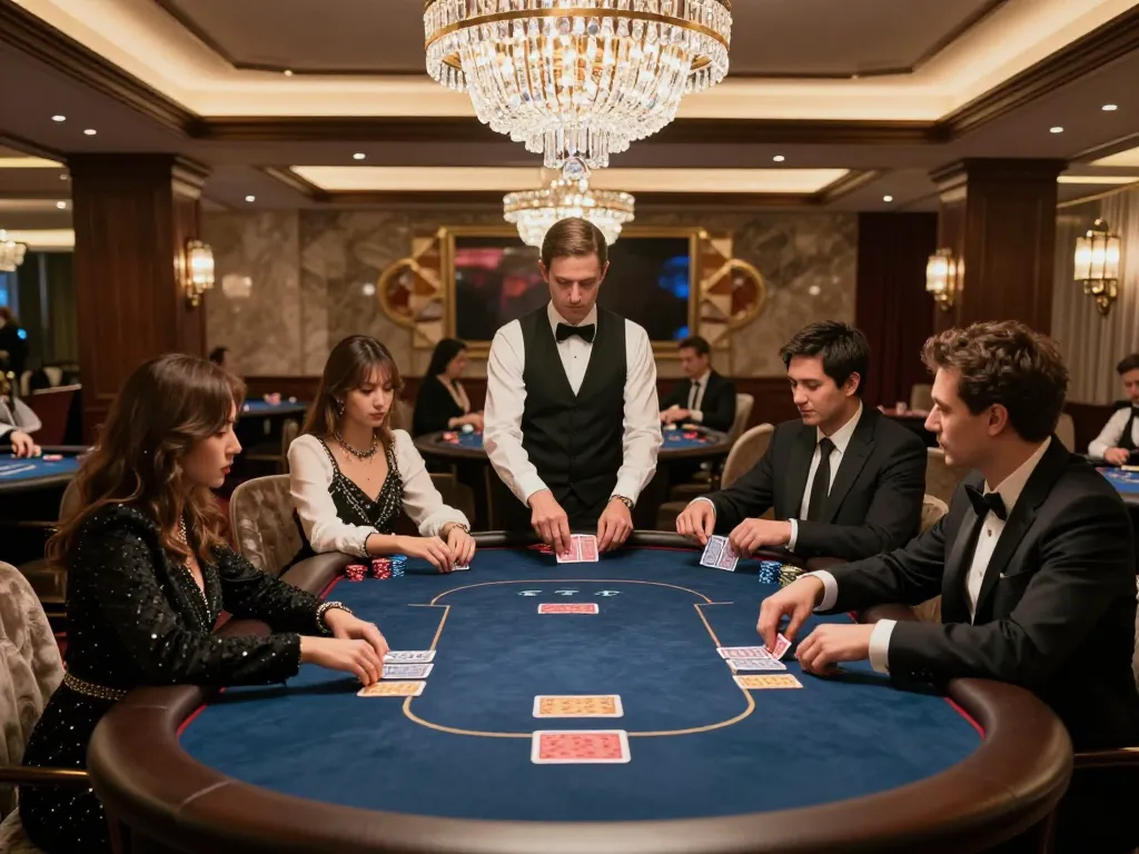 Engaged players strategize during a poker game in the luxurious atmosphere of a lucky88 high-roller casino room