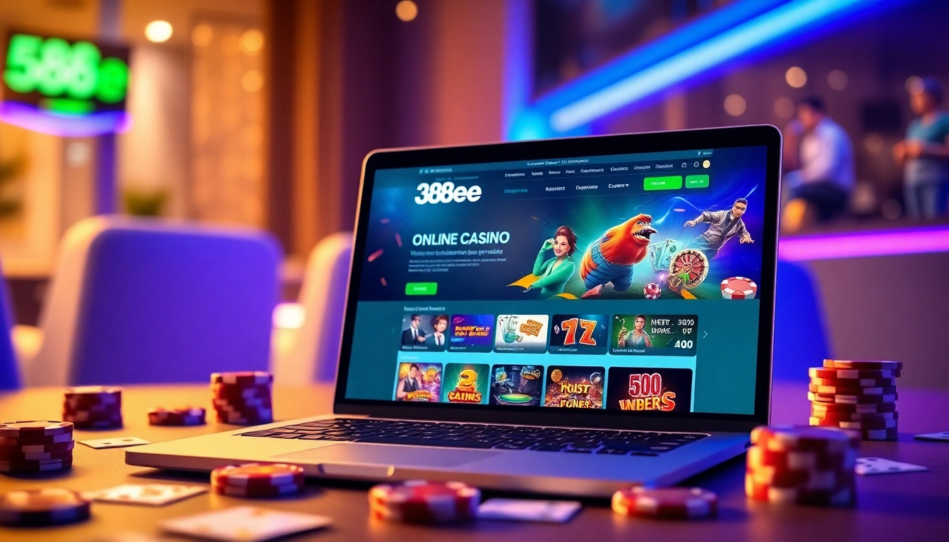 Vibrant promotional scene of 58ee online casino showcasing engaging games and a user-friendly interface.