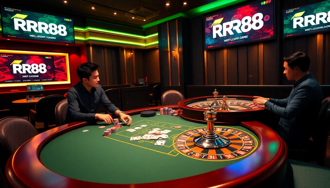 RR88 poker game setup with elegant chips and ambiance, capturing the thrill of online gambling.