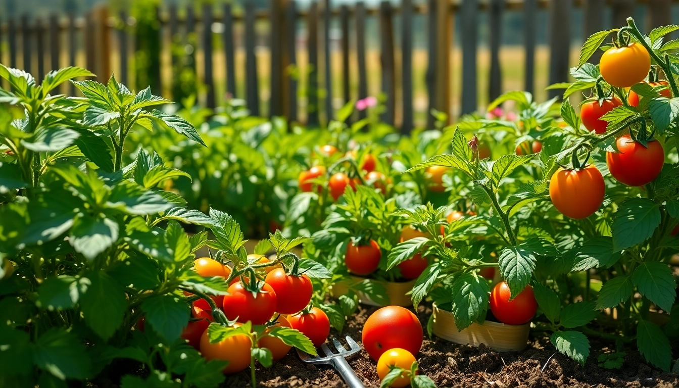 Gardening in a vibrant vegetable garden featuring healthy plants and colorful vegetables