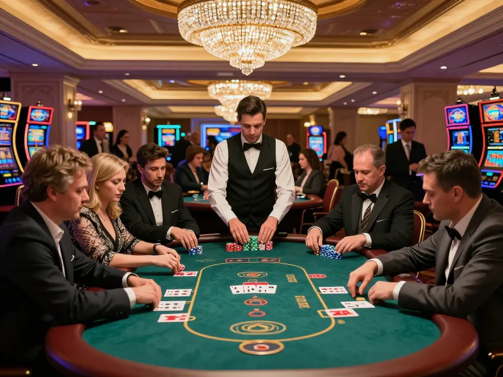 Players engaging in a high-stakes poker game at a lavish casino, showcasing the excitement of gambling in the eu.