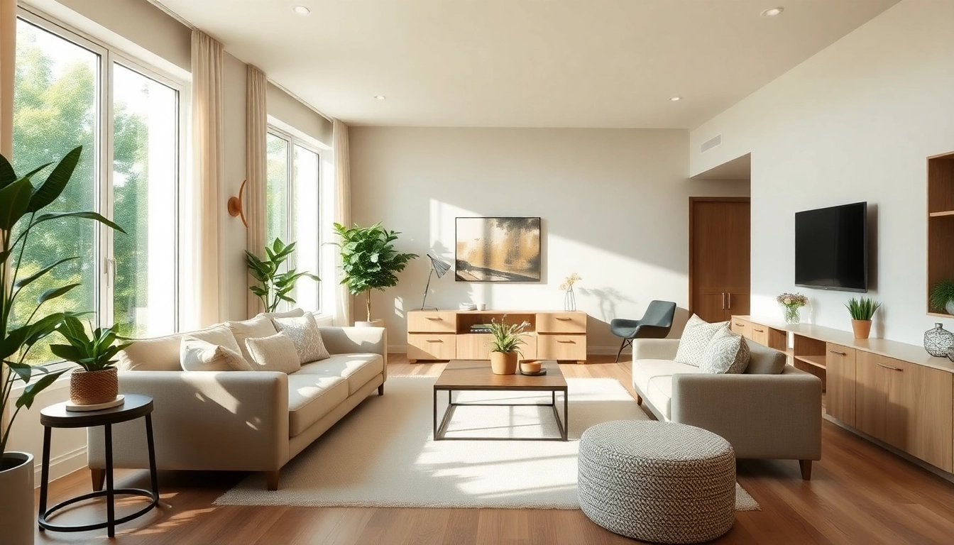 Showcasing a stylish living room after a Home renovation with bright natural light and modern furnishings.