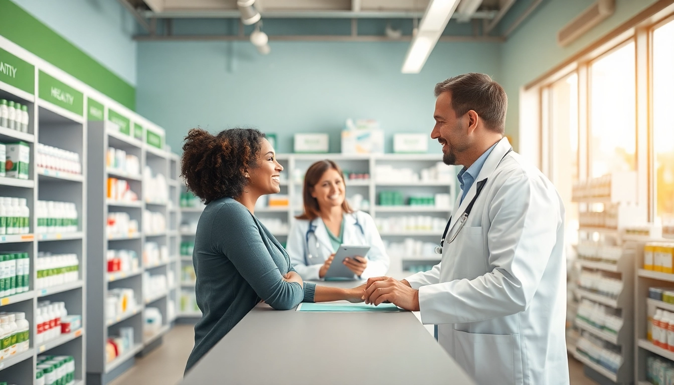 MediClick Pharmacy pharmacist assisting a patient in a welcoming environment.