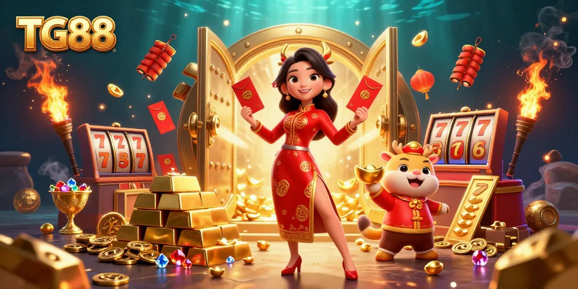 Engage in thrilling TG88 casino adventures with vibrant Lunar New Year celebration elements.