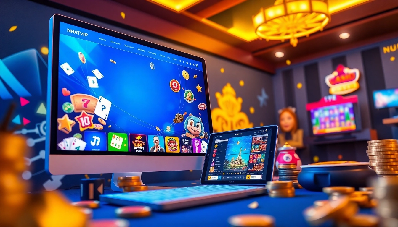 Link đăng nhập Nhatvip displayed on attractive gaming devices, showcasing online gaming excitement.