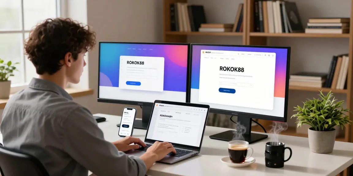 Engaged user logging into ROKOK88 on a modern laptop in a stylish workspace.