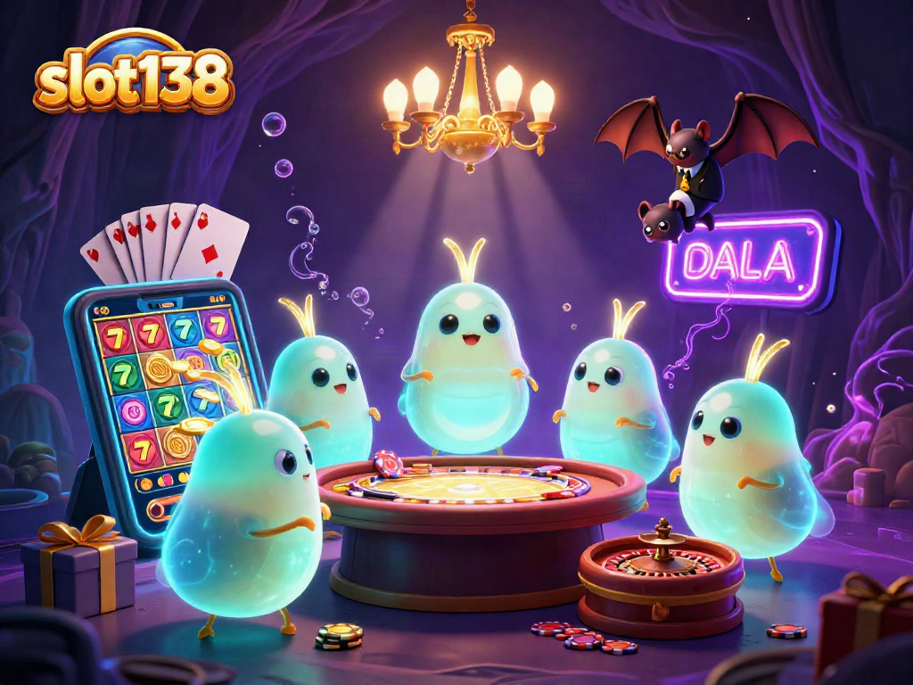 Experience the thrill of slot138 with vibrant slot games and casino charm in a glowing cave setting.
