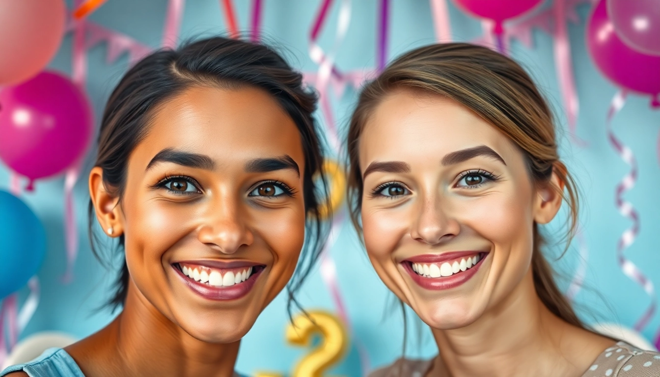Creative face swap showcasing two friends with swapped faces in a fun party environment.