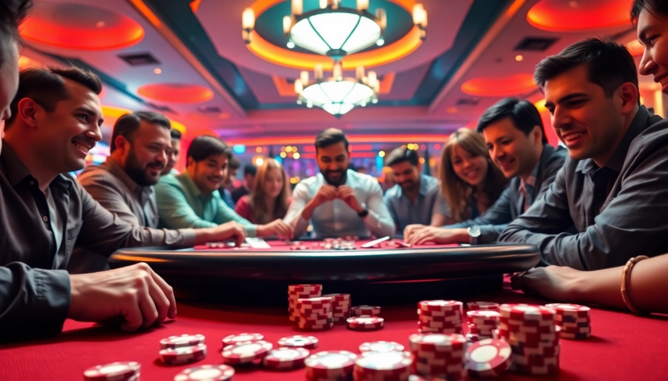Permainan Domino88 poker game yang mendebarkan dengan pemain antusias di meja.