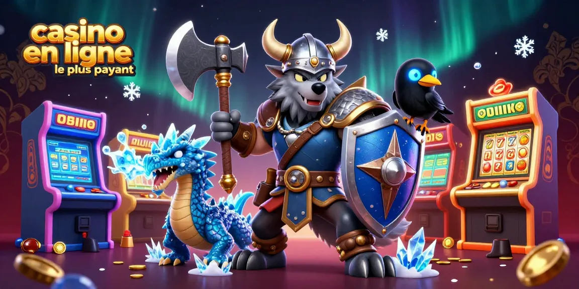 Casino en ligne le plus payant : une illustration dynamique de jeux de casino avec un guerrier viking et un dragon.