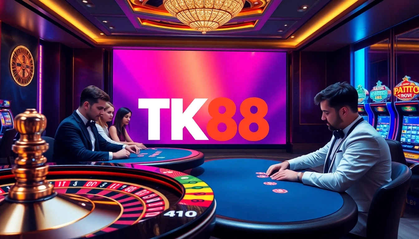 Players enjoy poker at TK88 Casino, experiencing thrilling bets and vibrant gaming atmosphere.
