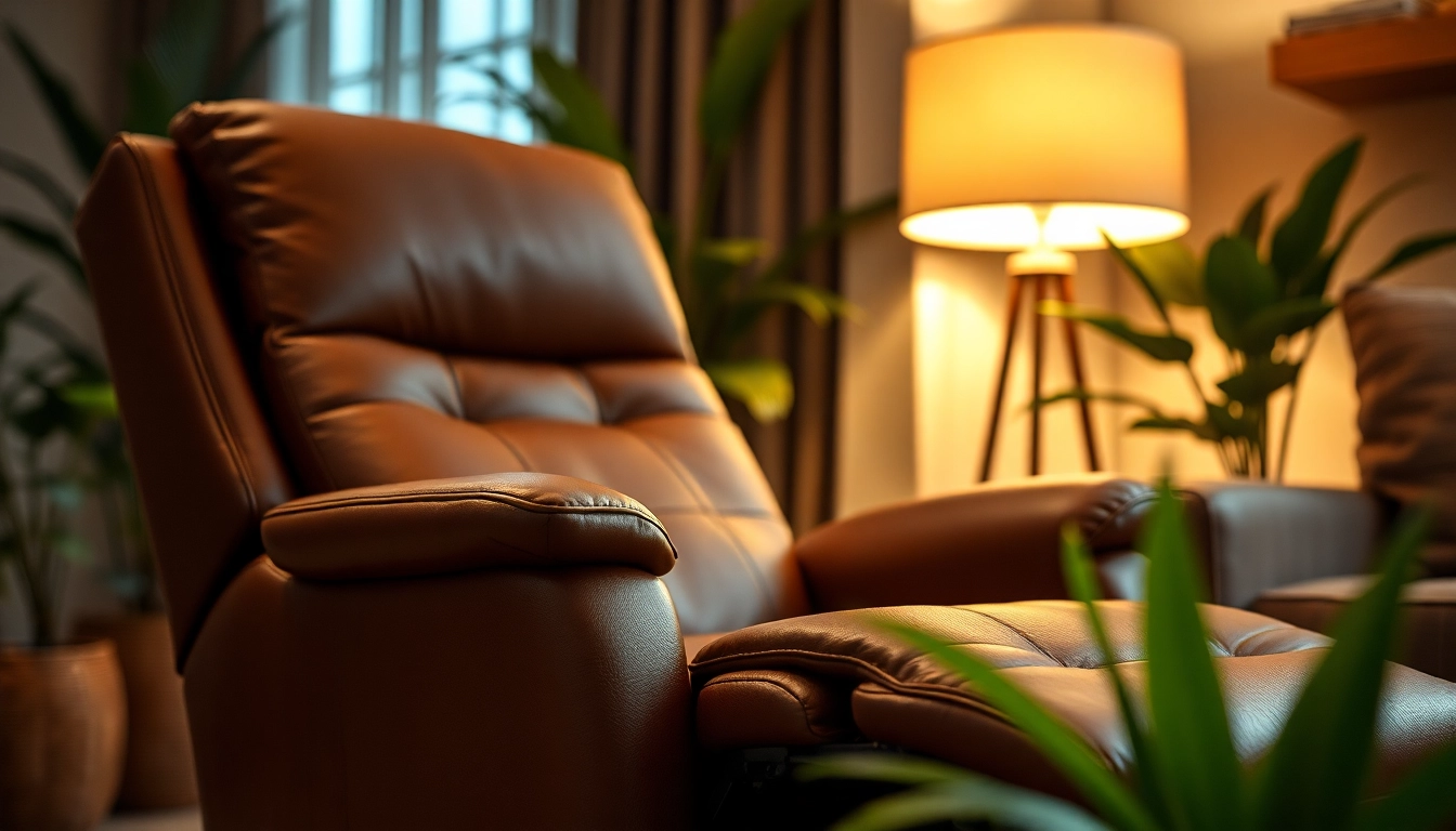 Comfortable leather lift recliner in a stylish living room setting, ideal for relaxation.